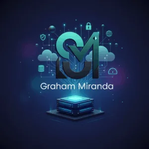 Graham Miranda logo incorporated into a modern hosting visual for branding